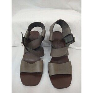 Boemos Italy Block Heel Sandals EU 39 Dark Gray All Leather Strappy Square Toe
